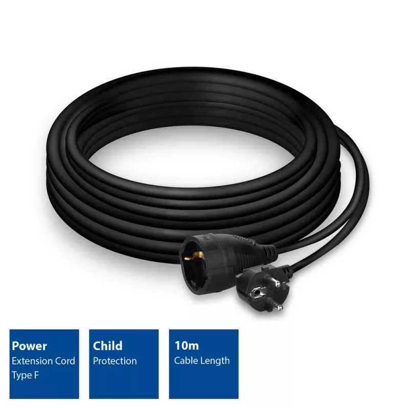 ACT Powercord ilginimo laidas CEE 7/7 kištukas (kampuotas) - CEE 7/7 lizdas juodas 10 m