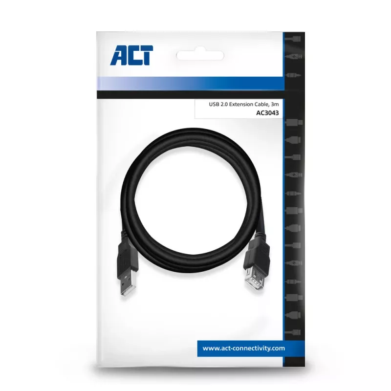 ACT USB 2.0 ilginimo laidas A kištukas – A lizdas 3 m