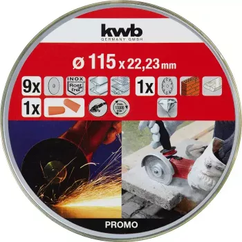 Pjovimo diskų rinkinys kwb Thin+Diamond – ploni metalo ir deimantinis diskas plytoms, marmurui, plienui, akmeniui (10 vnt.)