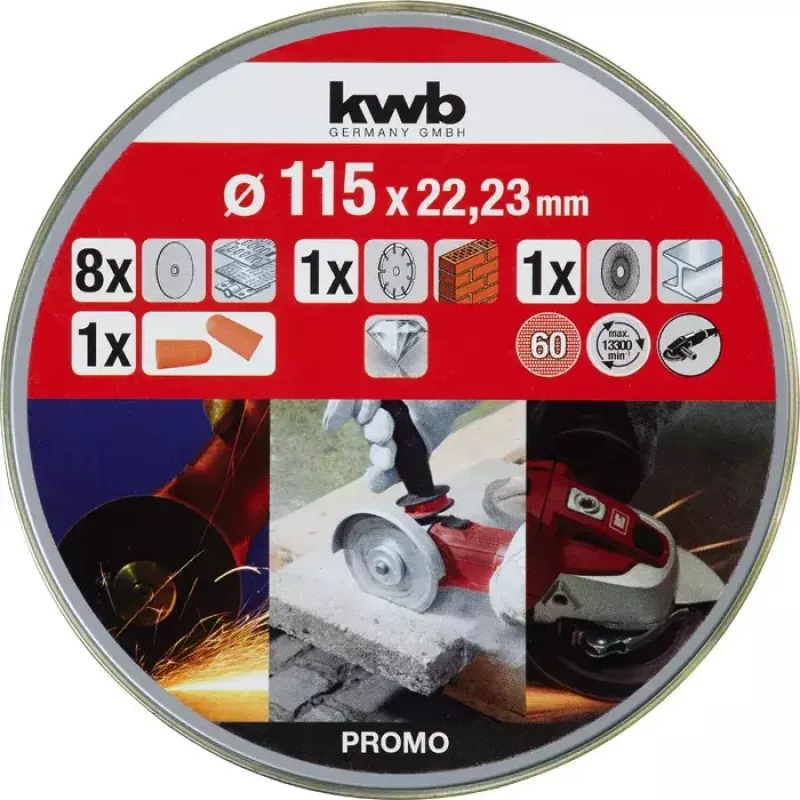 Pjovimo diskų rinkinys KWB 712041 Starter Set 10 vnt. plokščias centras plytoms, marmurui, plienui