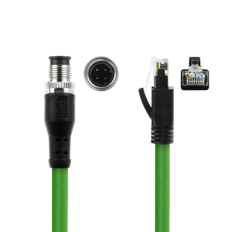 ACT pramoninis 3 m jutiklio kabelis M12D 4 kontaktų kampinis į RJ45, Superflex Xtreme TPE, ekranuotas