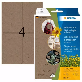 HERMA 2074 lipnūs etikečių lapai Rounded rectangle Nuolatinis Rudas 52x82 mm 96 vnt.