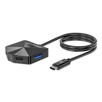 Manhattan USB-C ir USB-A jungties / stotelė, 4 prievadai: 2x USB-A, 2x USB-C, 5 Gbps (USB 3.2 Gen1), kampu išdėstyti prievadai, maitinama per USB