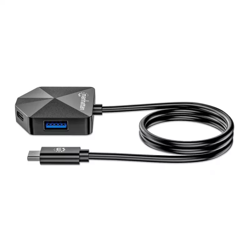 Manhattan USB-C ir USB-A jungties / stotelė, 4 prievadai: 2x USB-A, 2x USB-C, 5 Gbps (USB 3.2 Gen1), kampu išdėstyti prievadai, maitinama per USB