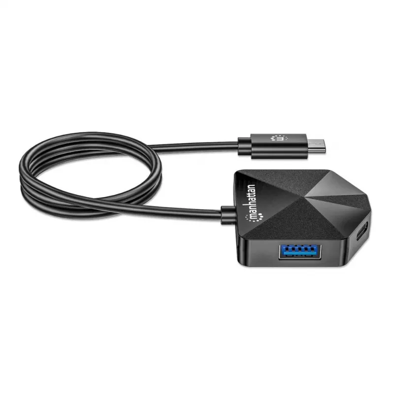 Manhattan USB-C ir USB-A jungties / stotelė, 4 prievadai: 2x USB-A, 2x USB-C, 5 Gbps (USB 3.2 Gen1), kampu išdėstyti prievadai, maitinama per USB