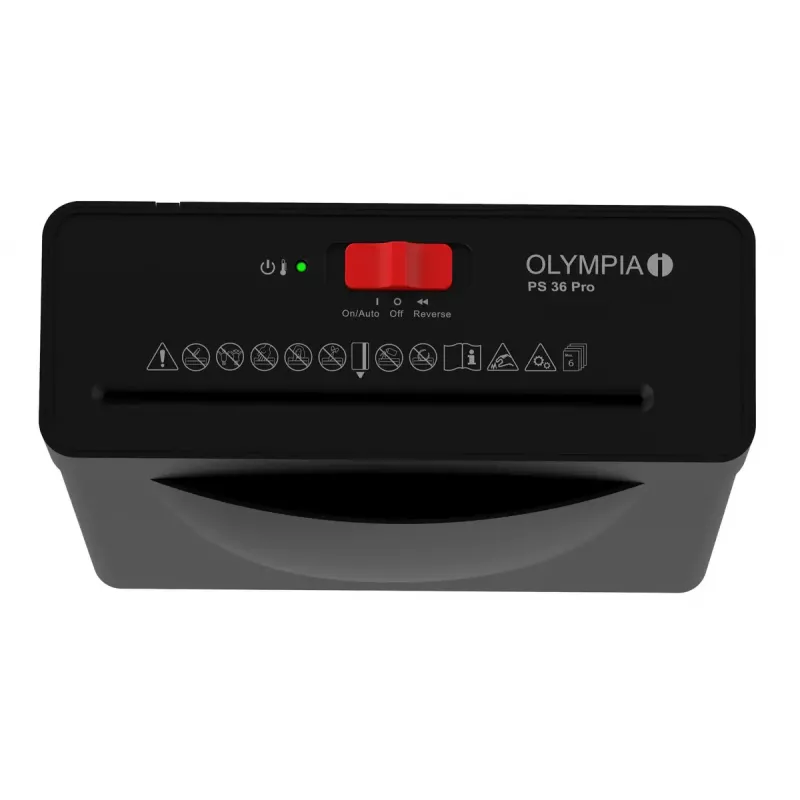 Popieriaus smulkintuvas Olympia PS 36 Pro – juostinis smulkinimas, 8 L krepšelis, 72 dB, juoda