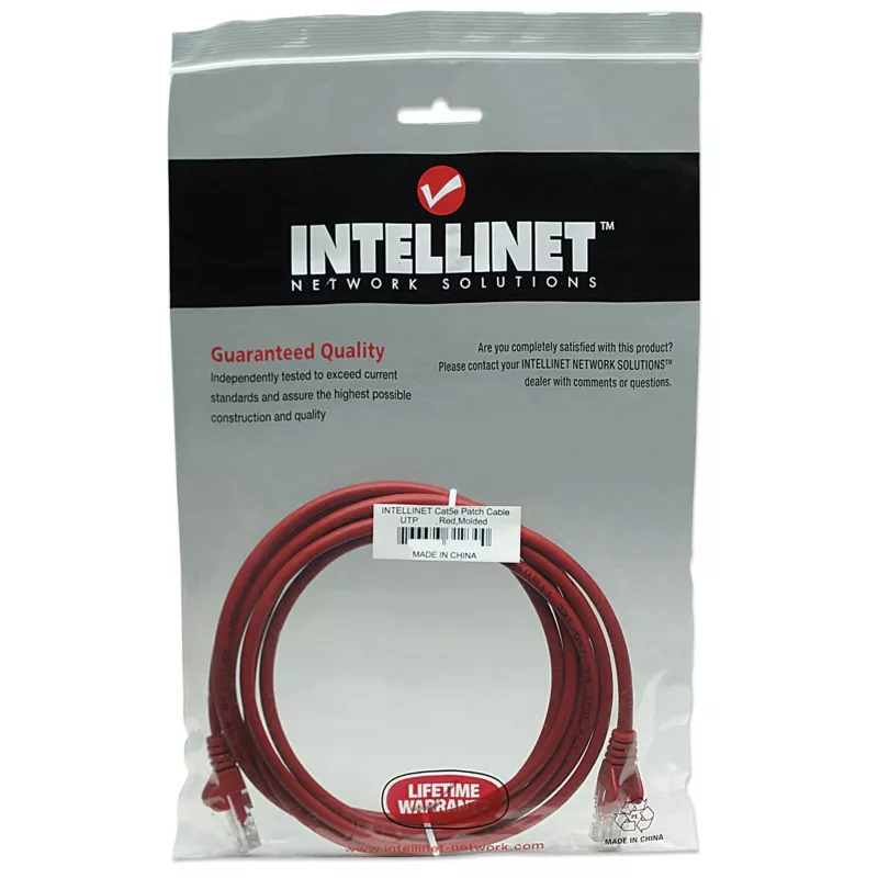 Intellinet tinklo jungiamasis kabelis Cat5e, 7,5 m, raudonas, CCA, U/UTP, PVC, RJ45, paauksuoti kontaktai, be užkliuvimo, su apsauginiu gaubteliu, viso gyvenimo garantija