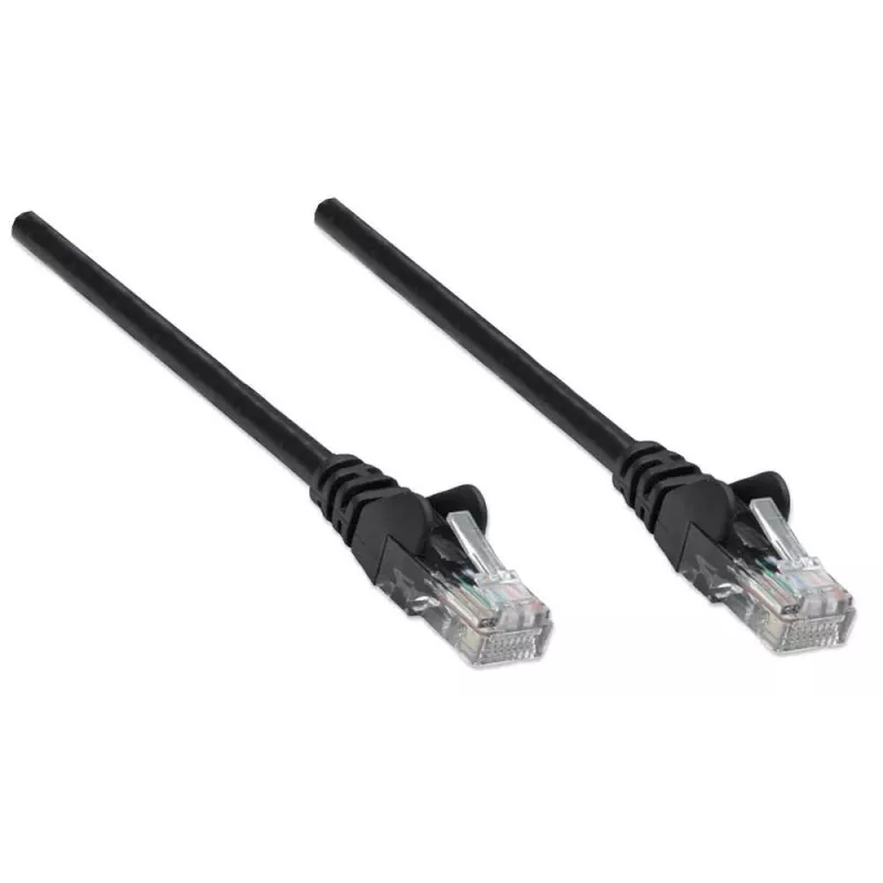 Intellinet tinklo kabelis Cat5e, 7,5 m, juodas, CCA, U/UTP, PVC, RJ45, auksuoti kontaktai, be užkabinimo, su apsauginiu gaubteliu, viso gyvenimo garantija