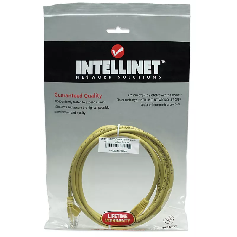 Intellinet tinklo jungiamasis kabelis Cat5e, 7,5 m, geltonas, CCA, U/UTP, PVC, RJ45, auksuoti kontaktai, be užkabinimo, su apsauginiu gaubteliu, viso gyvenimo garantija