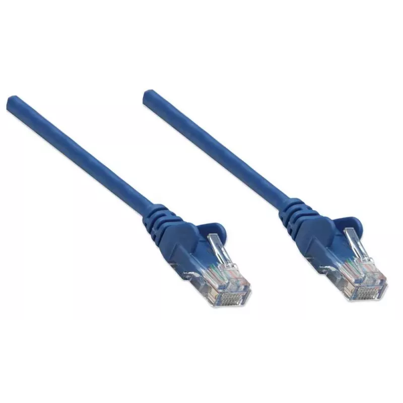 Intellinet tinklo jungiamasis kabelis Cat5e, 7,5 m, mėlynas, CCA, U/UTP, PVC, RJ45, paauksuoti kontaktai, su apsauga nuo užkabinimo, su batais, viso naudojimo garantija