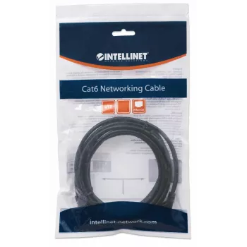 Intellinet tinklo jungiamasis laidas Cat6, 2 m, juodas, CCA, U/UTP, PVC, RJ45, auksuoti kontaktai, nesiveliantis, su gaubtuku, viso gyvenimo garantija