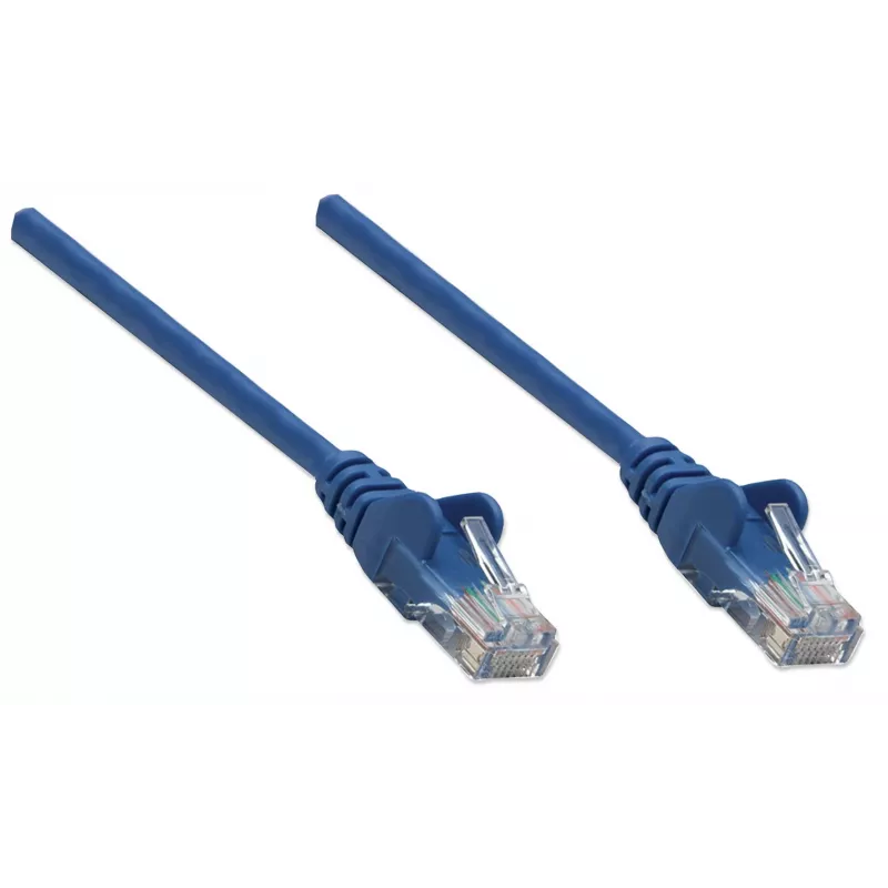 Intellinet Cat6 tinklo kabelis, 1,5 m, mėlynas, CCA, U/UTP, PVC, RJ45, paauksuoti kontaktai, su apsauga nuo užsikabinimo, su gaubtuku, visam gyvenimui garantija