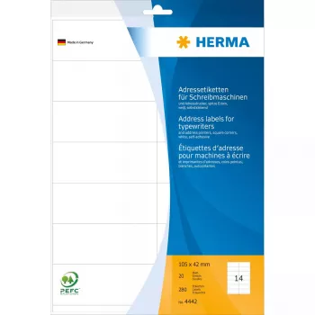 HERMA adresų etiketės A4 105x42 mm matinio popieriaus kvadratiniais kampais 280 vnt.