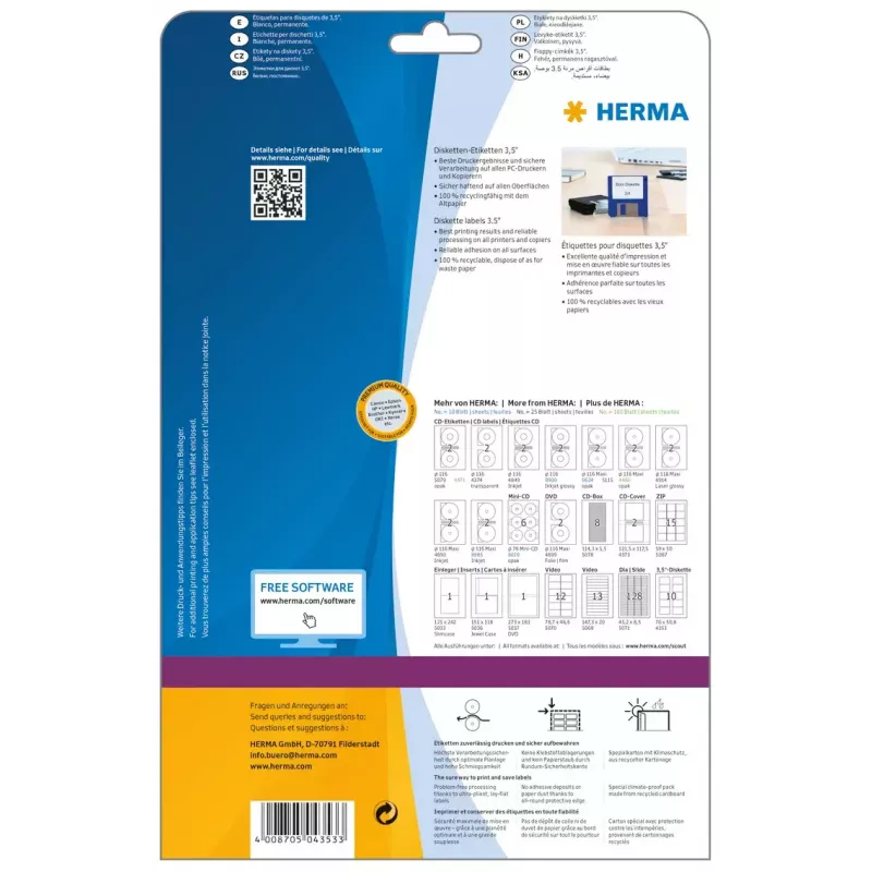 Lipnūs etikečių lapai HERMA Disk labels 3,5 colio