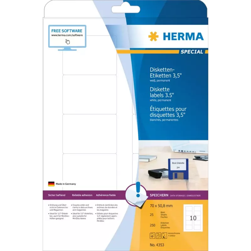 Lipnūs etikečių lapai HERMA Disk labels 3,5 colio