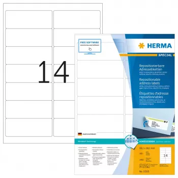 Adresų etiketės HERMA Repositionable A4 99,1x38,1 mm baltos 1400 vnt.