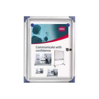 Nobo Extra Flat Magnetic Lockable Noticeboard 1XA4 magnetinė lenta su užraktu, balta, aliuminė, 1 x A4, stumdoma, stiklinė, 821 g