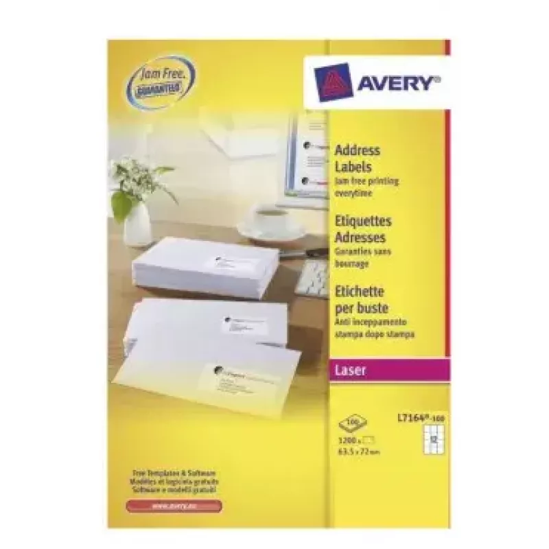 Lipnios etiketės Avery L7164-100, 12 etikečių lape, 100 lapų, 1 200 vnt.