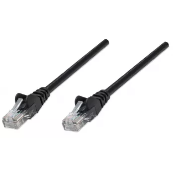 Intellinet tinklo jungiamasis kabelis Cat5e, 1,5 m, juodas, CCA, U/UTP, PVC, RJ45, paauksuoti kontaktai, su apsauga nuo užsikabinimo, su gaubtu, viso gyvenimo garantija