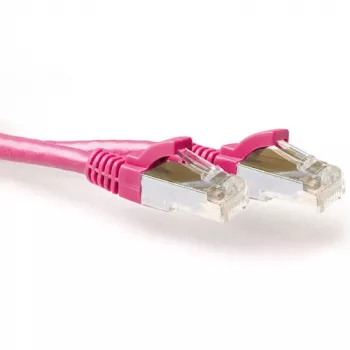 ACT Pink 1.00 metro SFTP CAT6A pataisos kabelis su apsauga nuo užkliuvimo ir RJ45 jungtimis