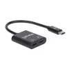 Manhattan USB-C į USB-C garso adapteris su USB-C (įskaitant Power Delivery), juodas, 480 Mbps (USB 2.0), kabelis 11 cm, su Power Delivery USB-C prievadu (60W), trejų metų garantija