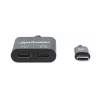Manhattan USB-C į USB-C garso adapteris su USB-C (įskaitant Power Delivery), juodas, 480 Mbps (USB 2.0), kabelis 11 cm, su Power Delivery USB-C prievadu (60W), trejų metų garantija