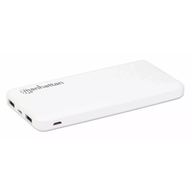 Manhattan Power Bank, 10000 mAh, 2x USB-A (2,1A ir 1A), įėjimas USB-C ir Micro-USB (2A), balta, vienerių metų garantija