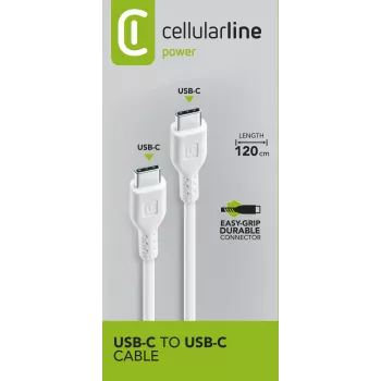 Cellularline Power Cable 120cm – USB-C į USB-C laidas įkrovimui ir duomenų perdavimui