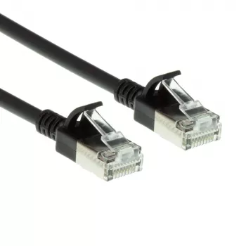 ACT Black 10 m LSZH U/FTP CAT6A duomenų centro plonas pataisinis kabelis su apsaugotais RJ45 jungtimis