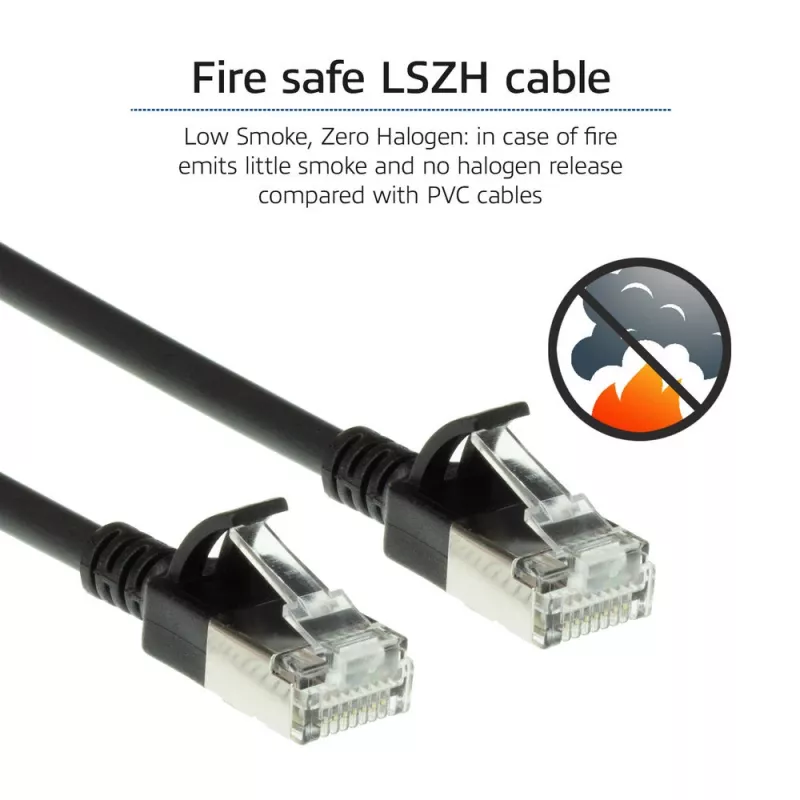 ACT Black 10 m LSZH U/FTP CAT6A duomenų centro plonas pataisinis kabelis su apsaugotais RJ45 jungtimis