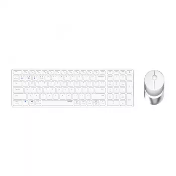 Rapoo 9750M belaidė klaviatūra su pele, Bluetooth, QWERTZ, vokiškas išdėstymas, balta