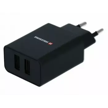 Kroviklis SWISSTEN Travel Charger SW-21A105W-BK, 2×USB, 2.1A vienam prievadui (10,5W iš viso)