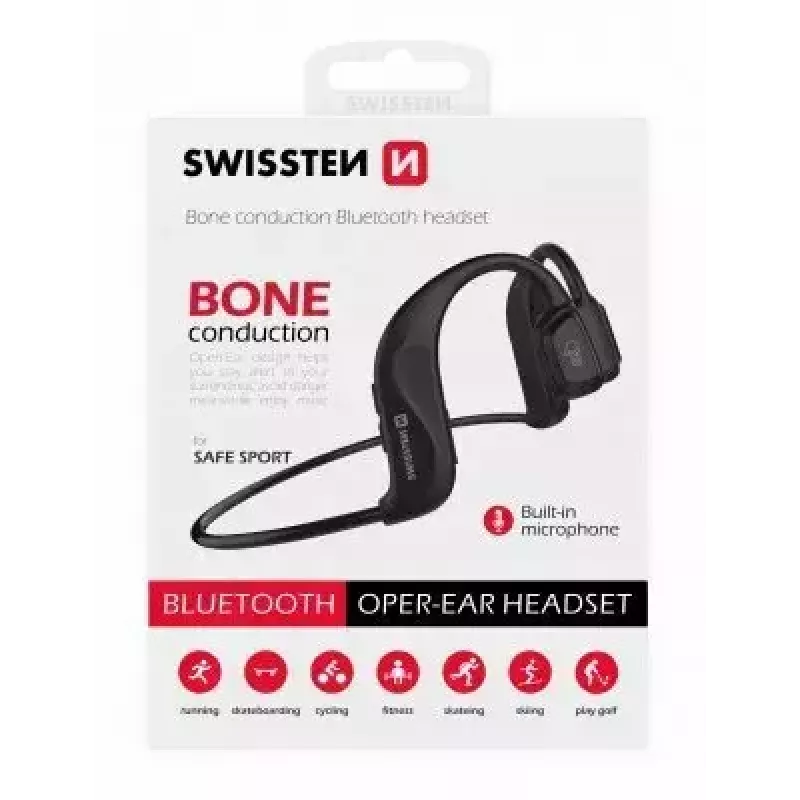 Ausinės Swissten kaulinio garso perdavimo Bluetooth 5.0 juodos