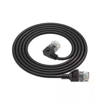 ACT Black 2 m U/UTP CAT6A LSZH plonas pataisos laidas su RJ45 jungtimis 90° kampu į kairę ir tiesia