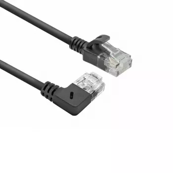 ACT Black 1 m U/UTP CAT6A LSZH plonas jungiamasis kabelis su RJ45 jungtimis 90° kampu dešinėn į tiesią