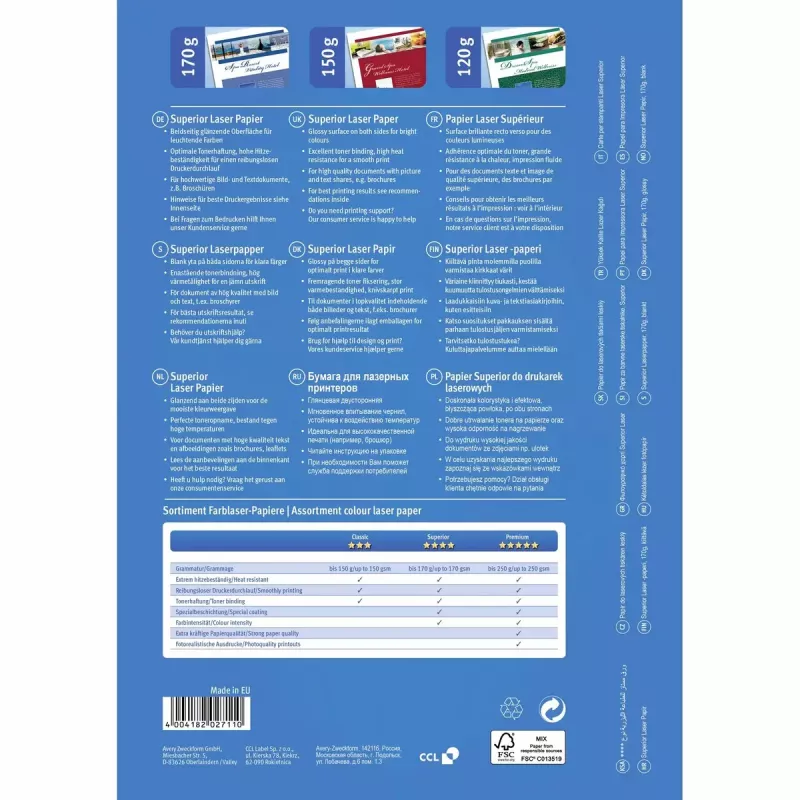 Foto popierius A4 Avery Premium Colour Laser 170 g/m² blizgus baltas 1298