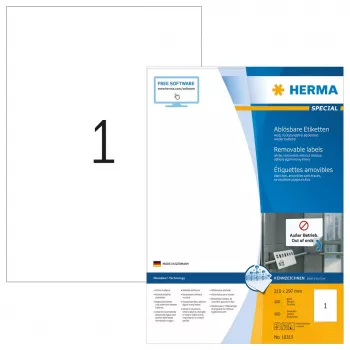 Nuimami lipdukai HERMA 10315 A4 210x297 mm balti Movables