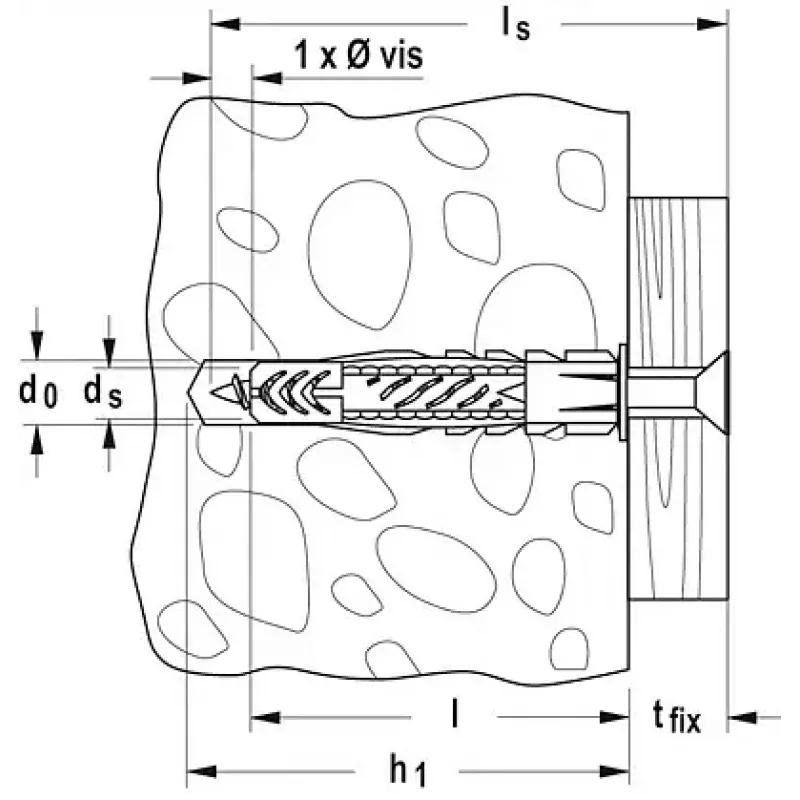 Universalus kaištis Fischer UX 5 x 30 R su briauna
