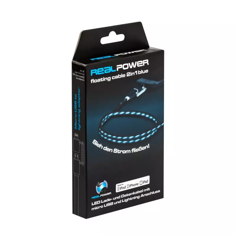 USB A / Lightning laidas RealPower 0,75 m juodas/mėlynas