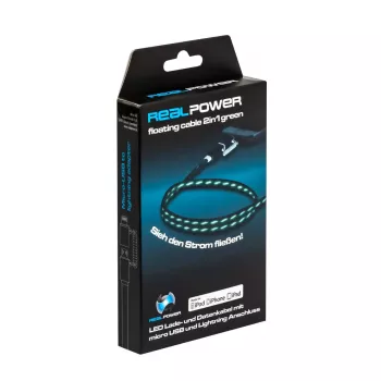 USB A / Lightning laidas RealPower 0,75 m juodai žalias