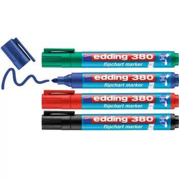 Markeris Edding 380, smailusis antgalis, juoda, mėlyna, žalia, raudona