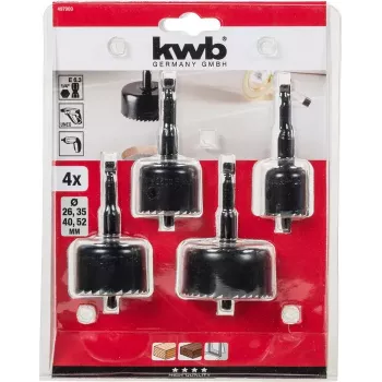 Pjūklų rinkinys skylėms KWB 497900 – 4 vnt., 1/4 inch E 6,3 kotas, belaidžiams suktuvams