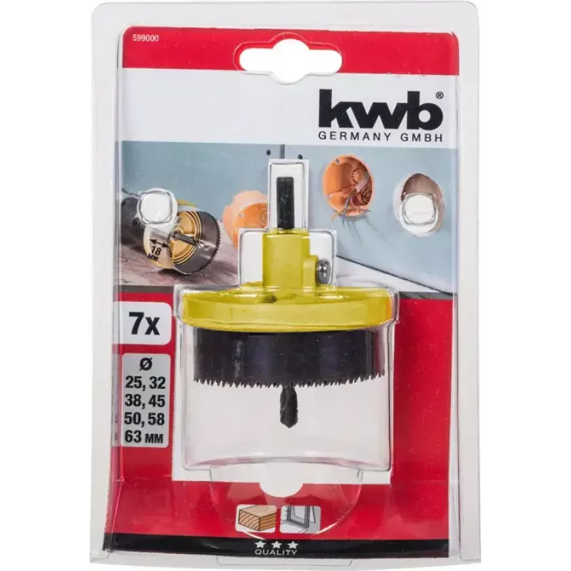 Gręžtų pjūklų rinkinys KWB 599000 7 vnt 6,3 cm medžiui ir plastikui