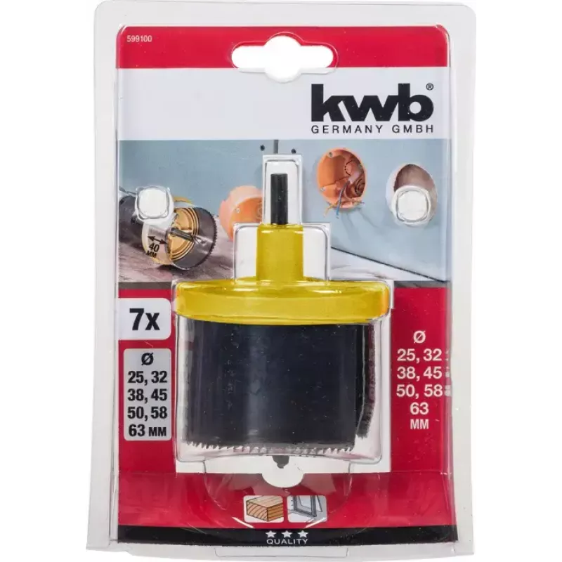 KWB 599100 7 dalių skylinių pjūklų rinkinys 6,3 cm medžiui ir plastikui