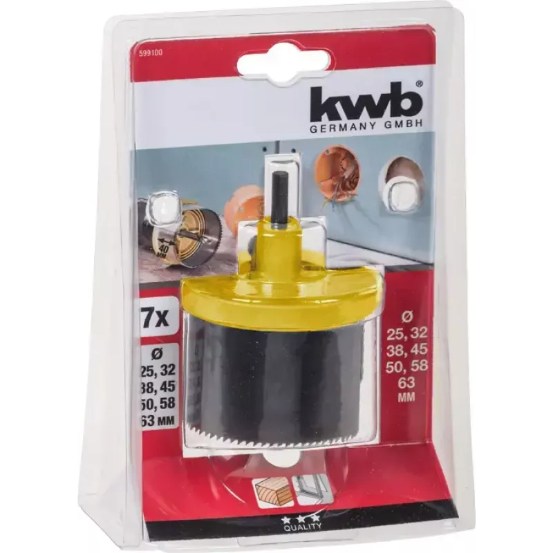 KWB 599100 7 dalių skylinių pjūklų rinkinys 6,3 cm medžiui ir plastikui