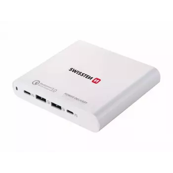 Keliautojų įkroviklis SWISSTEN SW-TCH-87W-PD30-QC30-W — 87 W, PD 3.0, QC 3.0, išmaniesiems telefonams ir nešiojamiesiems kompiuteriams