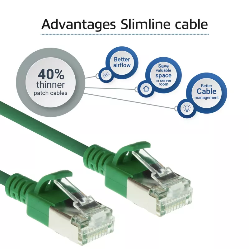 ACT Green 0.25 m LSZH U/FTP CAT6A plonas jungiamasis kabelis su apsauga nuo užkabinimo ir RJ45 jungtimis