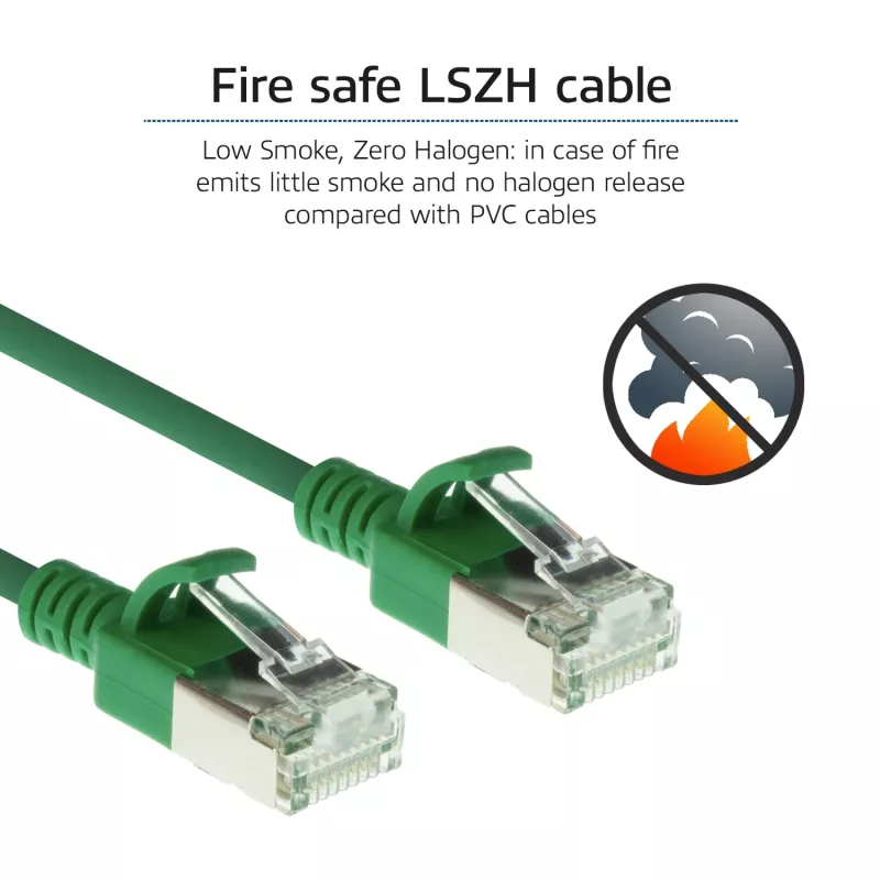 ACT Green 0.25 m LSZH U/FTP CAT6A plonas jungiamasis kabelis su apsauga nuo užkabinimo ir RJ45 jungtimis