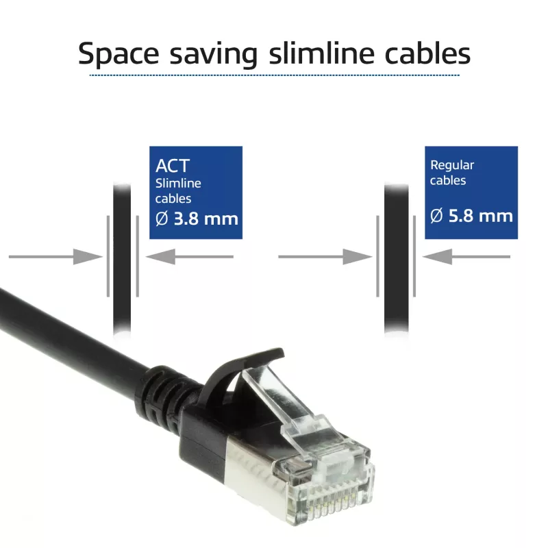 ACT Black 1 m LSZH U/FTP CAT6A plonas lizdinis kabelis su RJ45 jungtimis