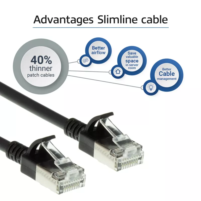 ACT Black 1 m LSZH U/FTP CAT6A plonas lizdinis kabelis su RJ45 jungtimis